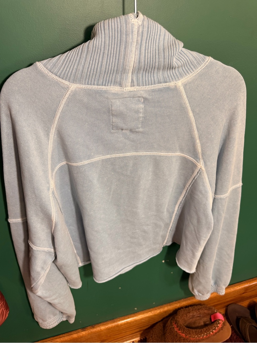 aerie Light Blue Ribbed Funnel Neck Sweatshirt - Picture 4 of 4